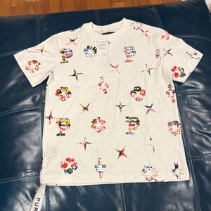 Brand New Nordstrom White Purple Brand Tee with Multicolor Graphic size Small